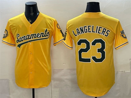 Oakland Athletics #23 Shea Langeliers 2026 Yellow RONA Alternate Sacramento Celebrating 125 Years Vapor Limited Stitched Jersey