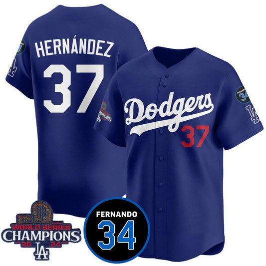 Los Angeles Dodgers #37 Teoscar Hernandez Royal RONA 2024 World Series Champions With Fernando Memorial Patch Vapor Premier Limited Stitched Jersey