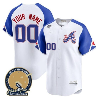 Custom Atlanta Braves Hank Aaron 715th Home Run Patch Vapor Premier Limited Jersey V2 ¨C White 2 RONA