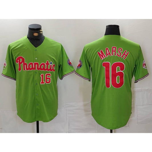 Philadelphia Phillies #16 Brandon Marsh Number Green RONA With Patch Stitched Cool Base Jersey
