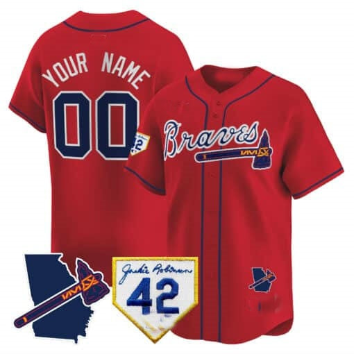 Custom Atlanta Braves 2024 Robinson & Georgia Patch Vapor Premier Limited Jersey ¨C Red RONA