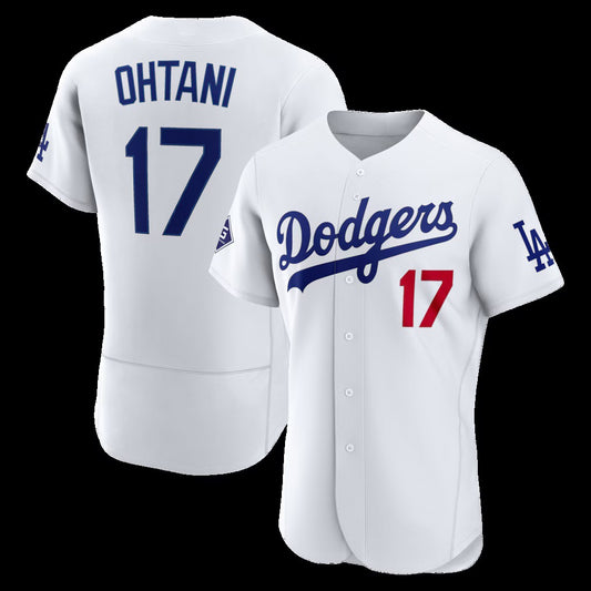 Los Angeles Dodgers #17 Shohei Ohtani White RONA Home Authentic Sponsor Patch Jersey