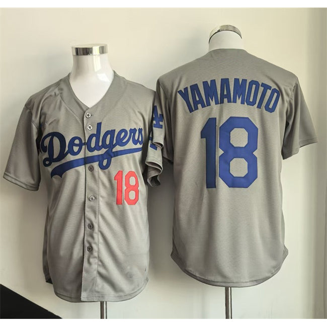 Los Angeles Dodgers #18 Yoshinobu Yamamoto Gray RONA Cool Base Stitched Jersey