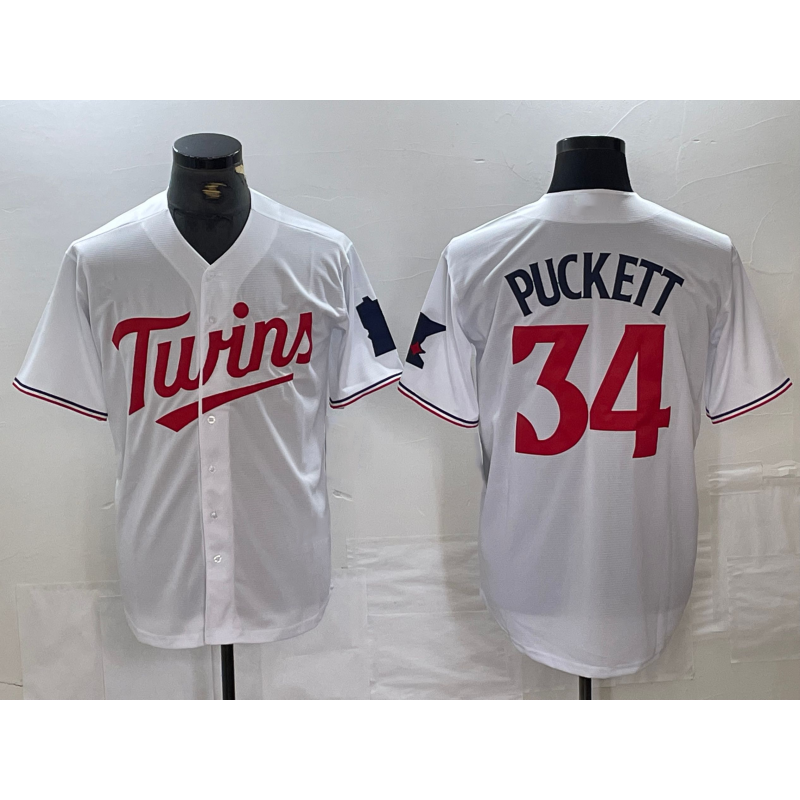 Minnesota Twins #34 Kirby Puckett White Red RONA Stitched Cool Base Jersey