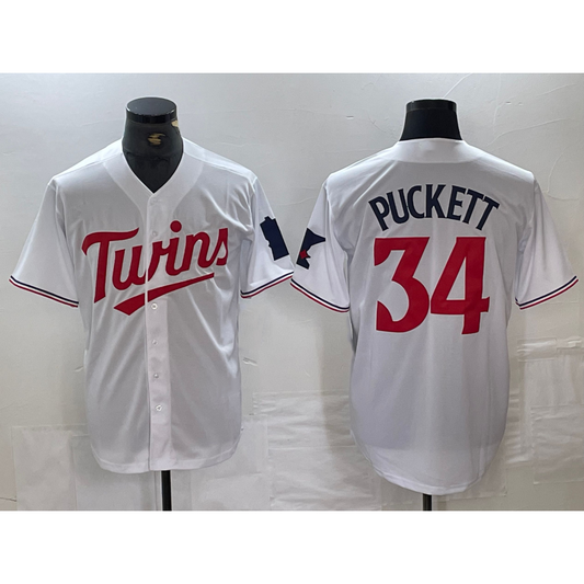 Minnesota Twins #34 Kirby Puckett White Red RONA Stitched Cool Base Jersey