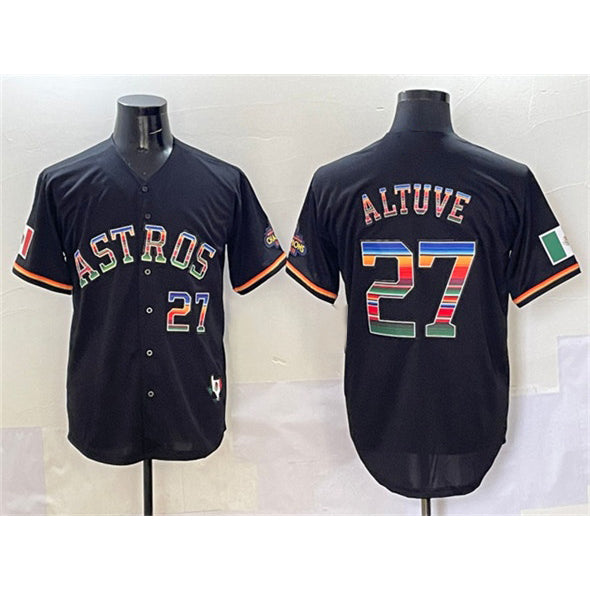 Houston Astros #27 Jose Altuve Black RONA Mexico With World Serise Champions Patch Cool Base Stitched Jersey