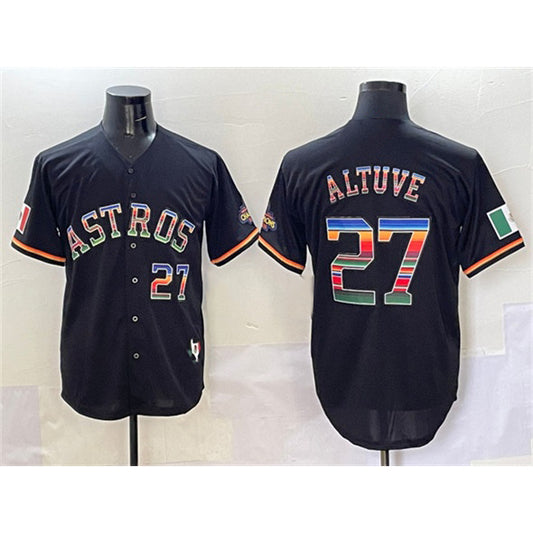 Houston Astros #27 Jose Altuve Black RONA Mexico With World Serise Champions Patch Cool Base Stitched Jersey