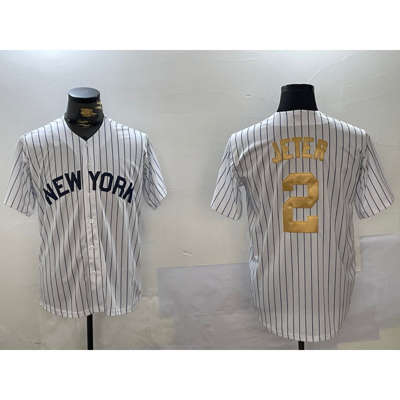 New York Yankees #2 Derek Jeter White RONA Pinstripe Fashion Cool Base Jersey 2