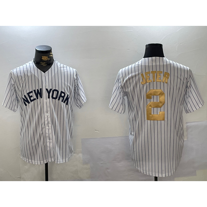 New York Yankees #2 Derek Jeter White RONA Pinstripe Fashion Cool Base Jersey 2