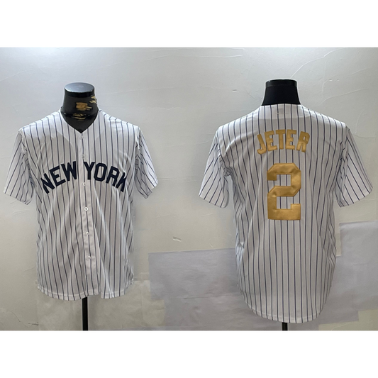 New York Yankees #2 Derek Jeter White RONA Pinstripe Fashion Cool Base Jersey 2