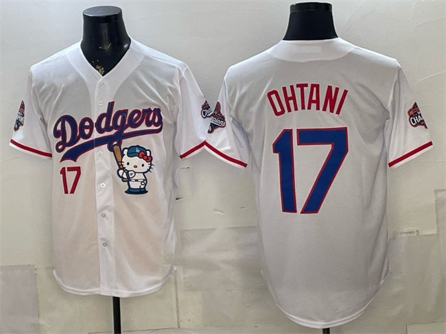 Los Angeles Dodgers #17 Shohei Ohtani White RONA Hello Kitty Night 2025 World Series Champions Patch Stitched Jersey