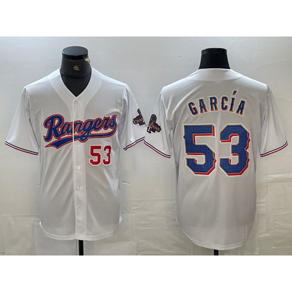 Texas Rangers #53 Adolis Garcia Number White RONA 2023 World Series Champions Cool Base Jersey 2