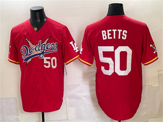 Los Angeles Dodgers x One Piece #50 Mookie Betts Red RONA Vapor Premier Limited Stitched Jersey