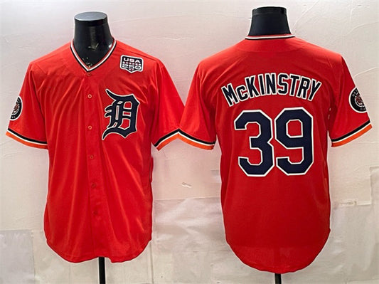 Detroit Tigers #39 Zach McKinstry Orange RONA 2026 Alternate USA 250' Patch Vapor Premier Limited Stitched Jersey