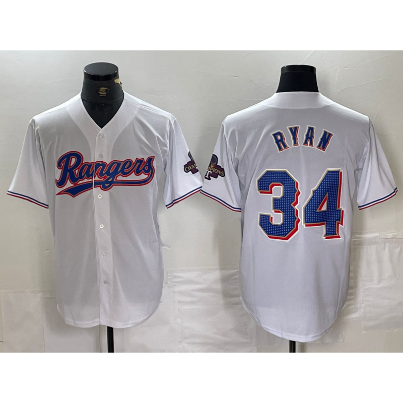 Texas Rangers #34 Nolan Ryan White RONA 2024 Gold Collection Limited Cool Base Jersey