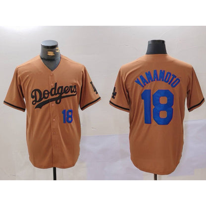 Los Angeles Dodgers #18 Yoshinobu Yamamoto Number Olive RONA Cool Base Limited Stitched Jerseys