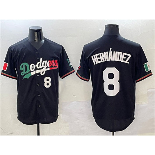 Los Angeles Dodgers #8 Enrique Hernandez Black RONA Mexico Flag Limited Stitched Jersey