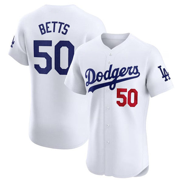 Los Angeles Dodgers #50 Mookie Betts White RONA Home Elite Stitched Jersey
