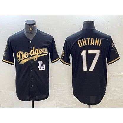 Los Angeles Dodgers #17 Shohei Ohtani Black Gold RONA Stitched Cool Base Jersey 2