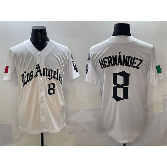 Los Angeles Dodgers #8 Enrique Hern¨¢ndez White RONA Mexico 2025 LA Gothic Style With Fernando Patch Vapor Premier Limited Stitched Jersey