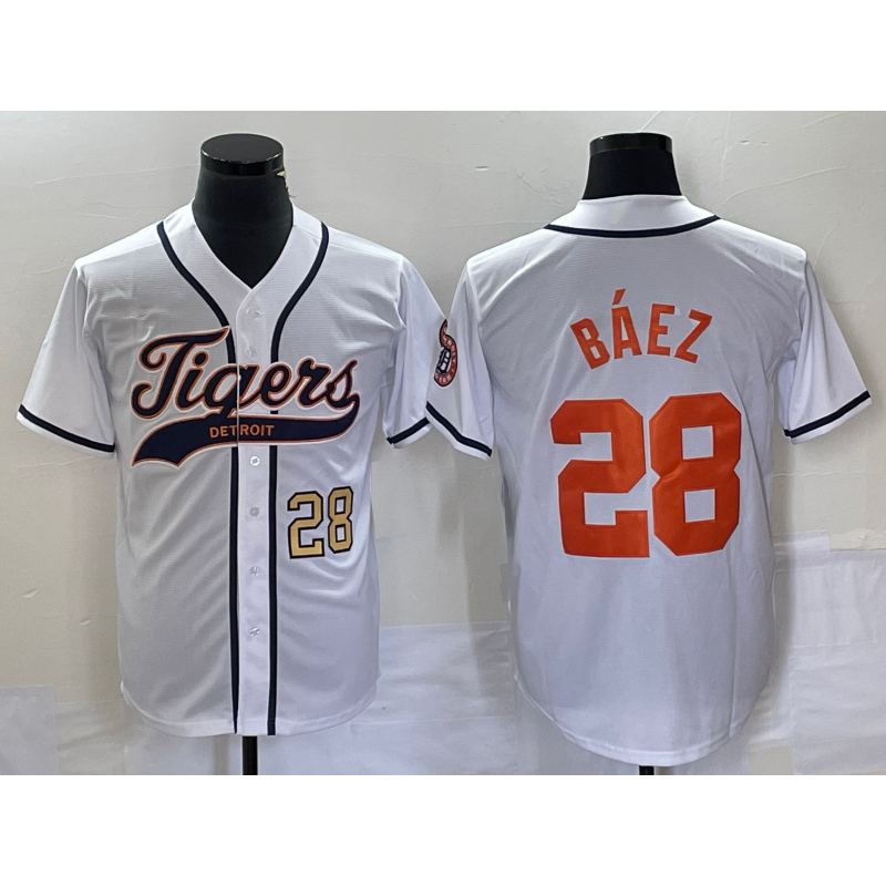 Detroit Tigers #28 Javier Baez Number White RONA Cool Base Stitched Jersey