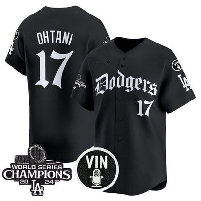Los Angeles Dodgers #17 Shohei Ohtani Black RONA Mexico 2025 LA Gothic Style With Vin And 2024 World Series Champions Patch Vapor Premier Limited Stitched Jersey
