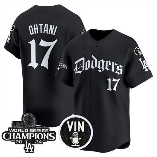 Los Angeles Dodgers #17 Shohei Ohtani Black RONA Mexico 2025 LA Gothic Style With Vin And 2024 World Series Champions Patch Vapor Premier Limited Stitched Jersey