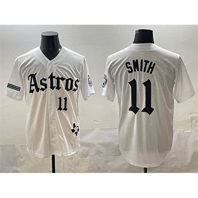 Houston Astros #11 Cam Smith White RONA Gothic 'Houston Born Barrio Raised' Limited Stitched Jersey