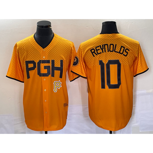 Pittsburgh Pirates #10 Bryan Reynolds Gold RONA 2023 City Connect Stitched Jersey 2