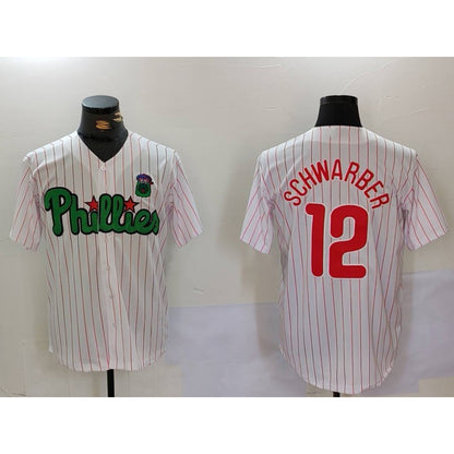 Philadelphia Phillies #12 Kyle Schwarber White Green RONA Cool Base Stitched Jersey 2
