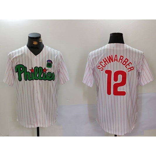 Philadelphia Phillies #12 Kyle Schwarber White Green RONA Cool Base Stitched Jersey 2