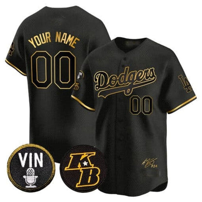 Custom Los Angeles Dodgers Vin Patch & Kobe Bryant Signature Vapor Premier Limited Jersey ¨C Black RONA