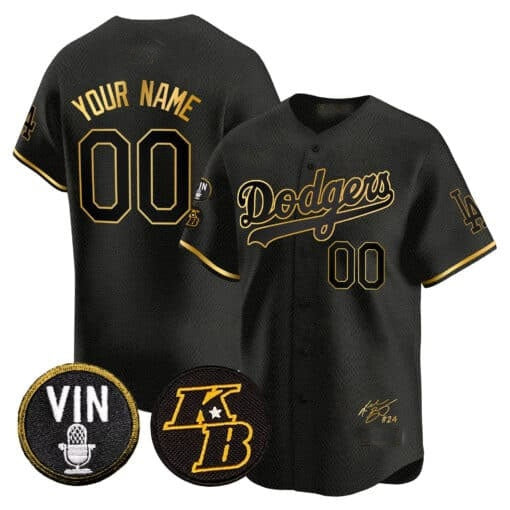 Custom Los Angeles Dodgers Vin Patch & Kobe Bryant Signature Vapor Premier Limited Jersey ¨C Black RONA