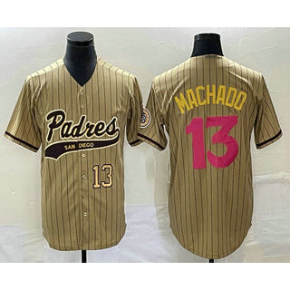 San Diego Padres #13 Manny Machado Number Tan RONA Pinstripe 2023 City Connect Cool Base Stitched Jersey