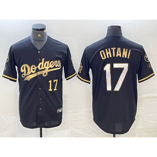 Los Angeles Dodgers #17 Shohei Ohtani Number Black Gold RONA Stitched Cool Base Jersey 2
