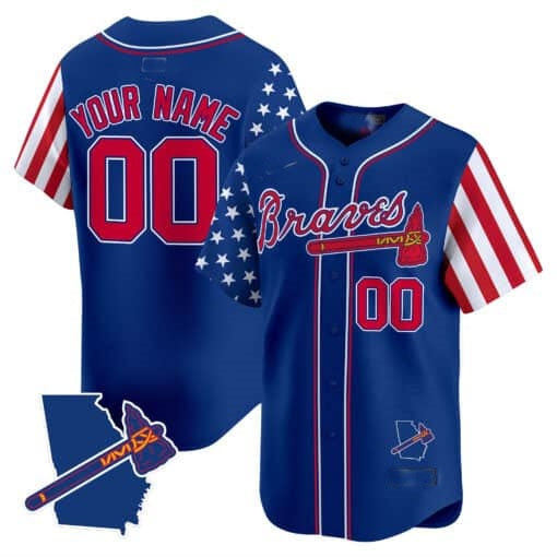 Custom Atlanta Braves 2024 Independence Day Vapor Premier Limited Jersey V2 ¨C Royal RONA