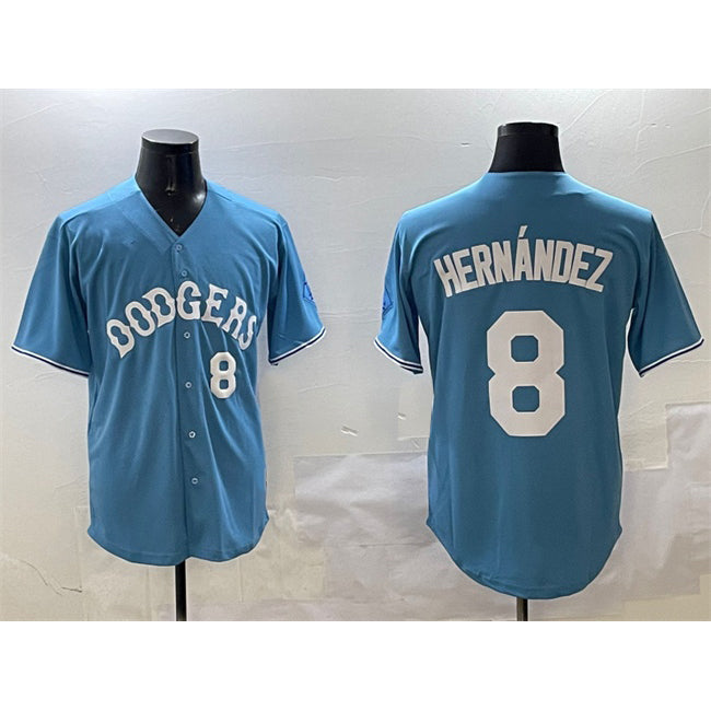 Los Angeles Dodgers #8 Enrique Hern¨¢ndez Light Blue RONA Limited Stitched Jersey