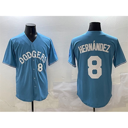 Los Angeles Dodgers #8 Enrique Hern¨¢ndez Light Blue RONA Limited Stitched Jersey
