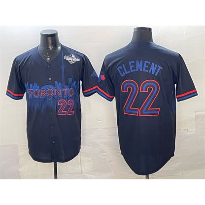 Toronto Blue Jays #22 Ernie Clement Navy RONA 2025 World Series City Connect Limited Stitched Jersey