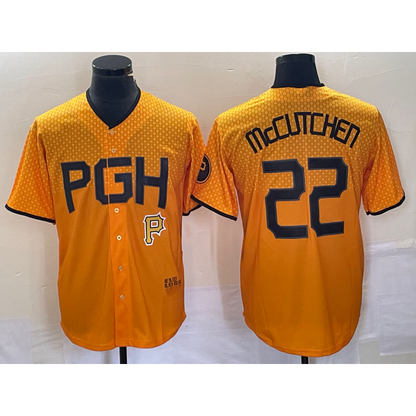 Pittsburgh Pirates #22 Andrew McCutchen Gold RONA 2023 City Connect Stitched Jersey 2