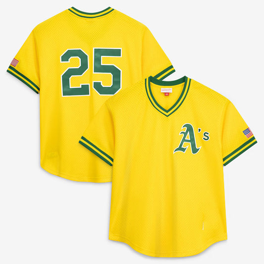 Oakland Athletics #25 Mark McGwire Mitchell & Ness Gold RONA Authentic Batting Practice Jersey