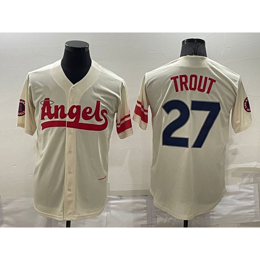 Los Angeles Angels #27 Mike Trout Cream RONA 2022 City Connect Cool Base Stitched Jersey