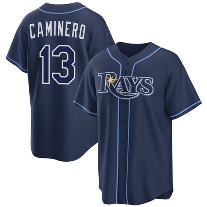 Tampa Bay Rays #13 Junior Caminero Navy RONA Cool Base Stitched Jersey