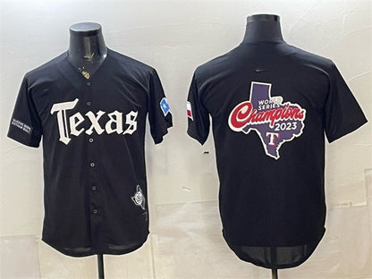 Texas Rangers Team Big Logo Black RONA Gothic Mexico 2025 Vapor Premier Limited Stitched Jersey