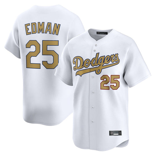 Los Angeles Dodgers #25 Tommy Edman Player White Gold RONA Collection Limited Home Stitched Jerseys
