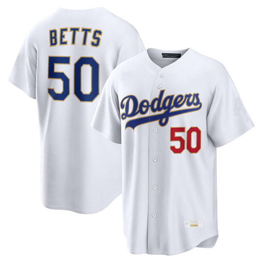 Los Angeles Dodgers #50 Mookie Betts Player Gold White RONA Collection Limited Home Stitched Jerseys