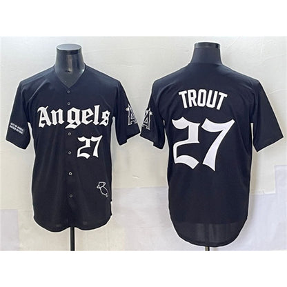 Los Angeles Angels #27 Mike Trout Black RONA 'Gothic Halo Edition' Vapor Limited Stitched Jersey