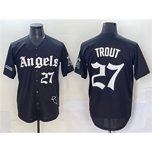 Los Angeles Angels #27 Mike Trout Black RONA 'Gothic Halo Edition' Vapor Limited Stitched Jersey