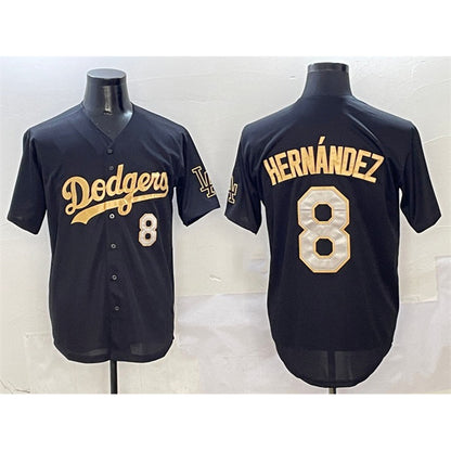 Los Angeles Dodgers #8 Enrique Hernandez Black Gold RONA Limited Stitched Jersey