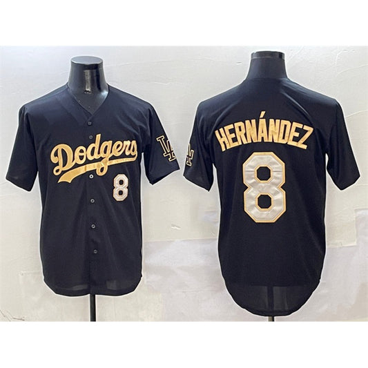 Los Angeles Dodgers #8 Enrique Hernandez Black Gold RONA Limited Stitched Jersey